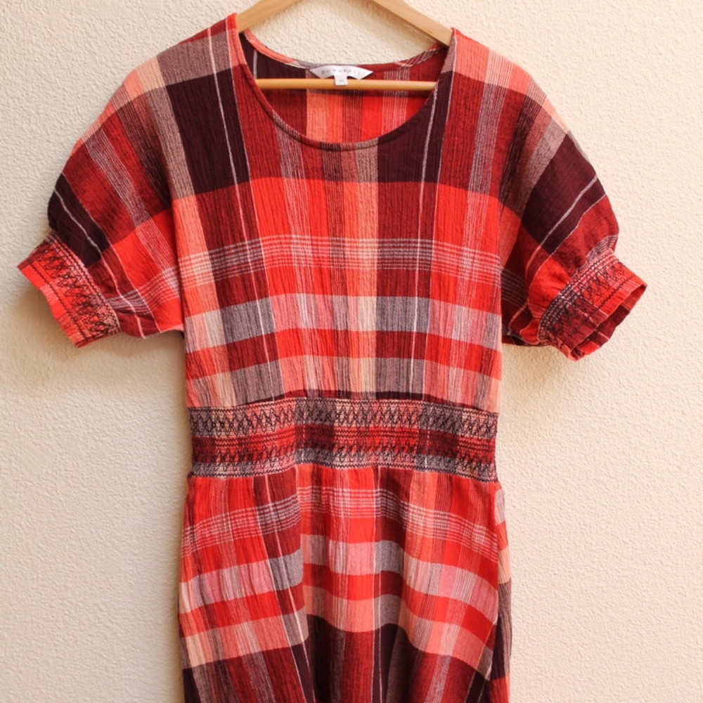 Modest Plaid Crinkle Cotton Dress